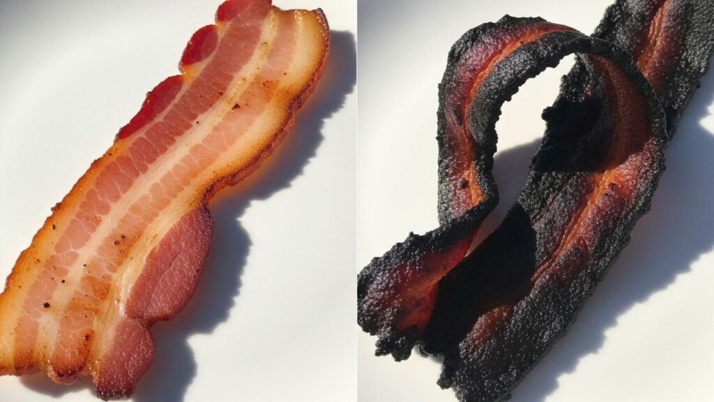 Perfect vs overcooked bacon